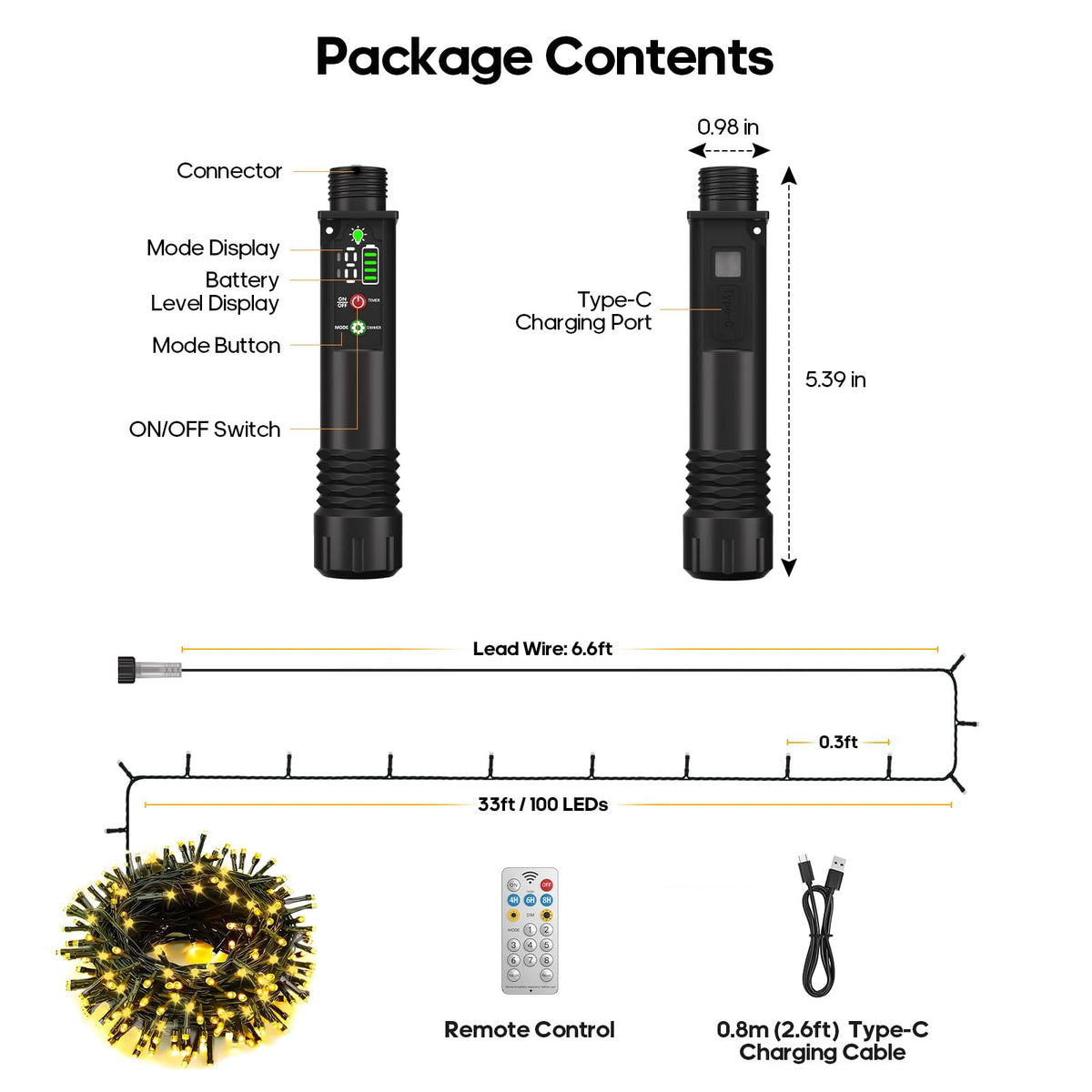 Rechargeable String Lights, 33ft 200LED Rechargeable Fairy Lights with Remote, Timer, IP65 Waterproof Portable Camping Lights for Tent, Patio, Bedroom, Outdoor Decor(Warm White)