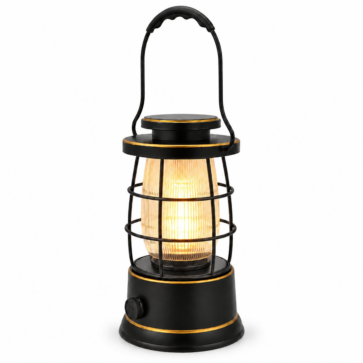 Rechargeable Camping Lantern, Vintage LED, Battery Powered, Black