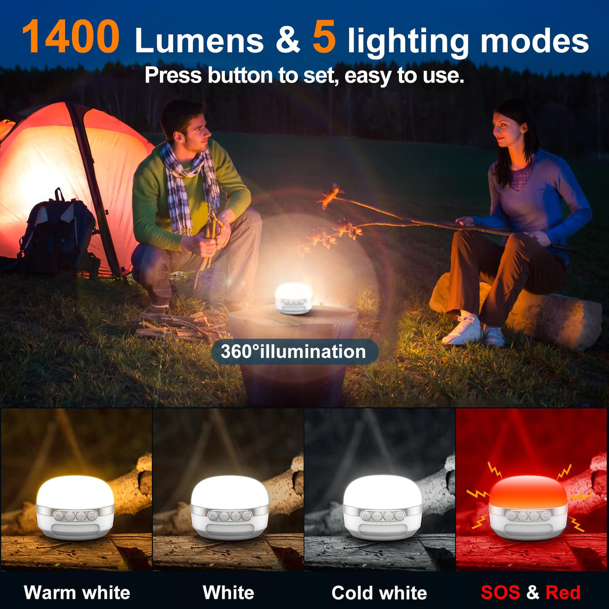 ZMNT LED Camping Lantern Rechargeable 1000LM, Up to 300H Running Time Camping Tent Light, 6700mAh Emergency Hanging Light for Hurricane, Power Outages, Home, Hiking, Water-Resistant, Black
