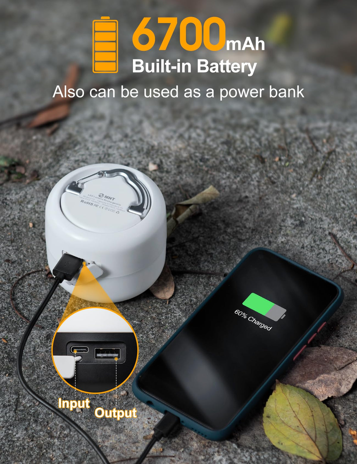 ZMNT LED Camping Lantern Rechargeable 1000LM, Up to 300H Running Time Camping Tent Light, 6700mAh Emergency Hanging Light for Hurricane, Power Outages, Home, Hiking, Water-Resistant, Black