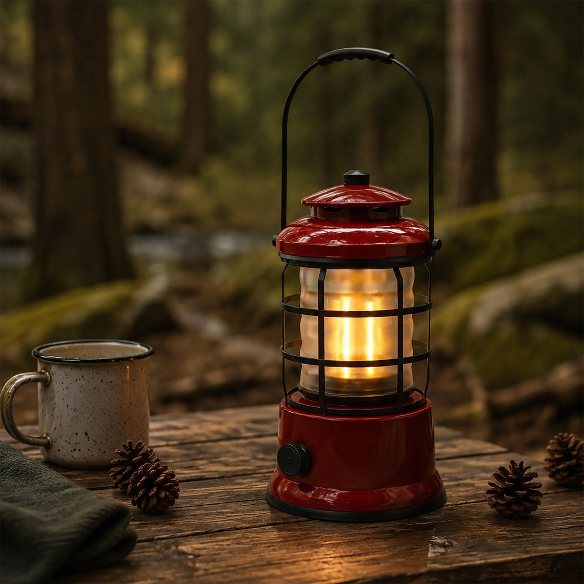 Rechargeable Camping Lantern, Vintage LED, Battery Powered, Black