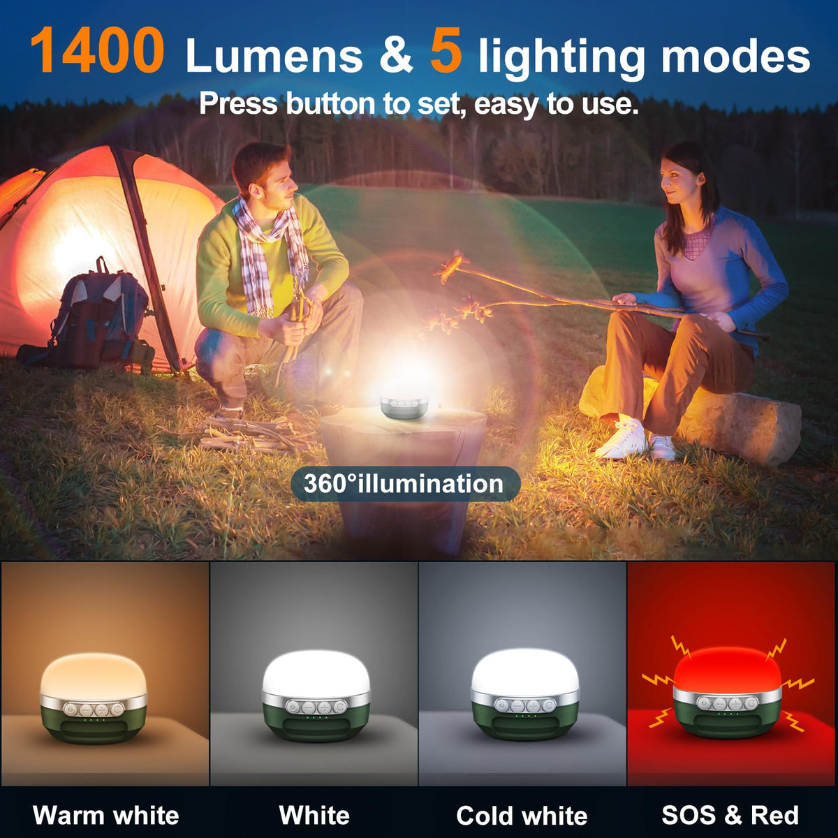 ZMNT LED Camping Lantern Rechargeable 1000LM, Up to 300H Running Time Camping Tent Light, 6700mAh Emergency Hanging Light for Hurricane, Power Outages, Home, Hiking, Water-Resistant, Black