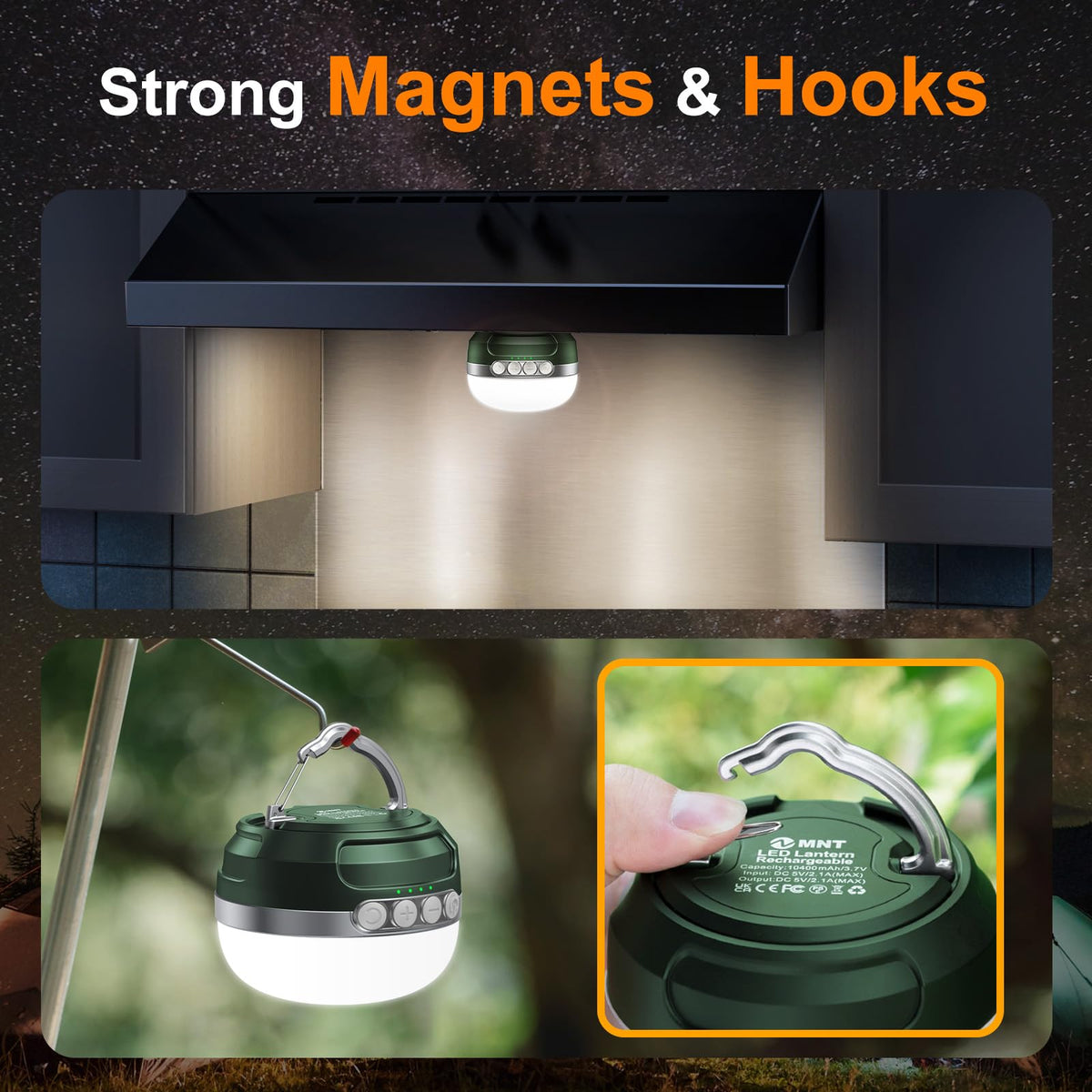 ZMNT LED Camping Lantern Rechargeable 1000LM, Up to 300H Running Time Camping Tent Light, 6700mAh Emergency Hanging Light for Hurricane, Power Outages, Home, Hiking, Water-Resistant, Black