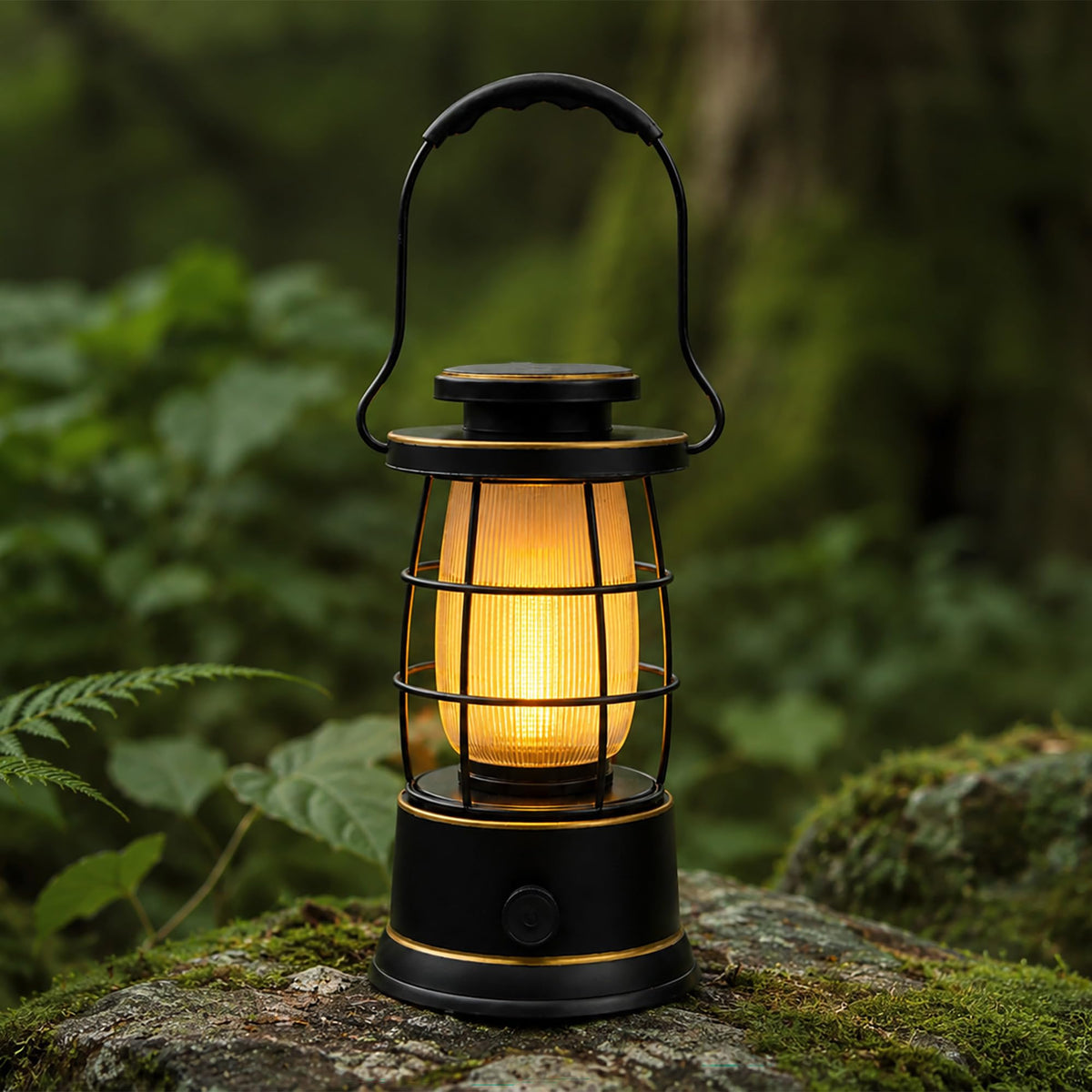 Rechargeable Camping Lantern, Vintage LED, Battery Powered, Black
