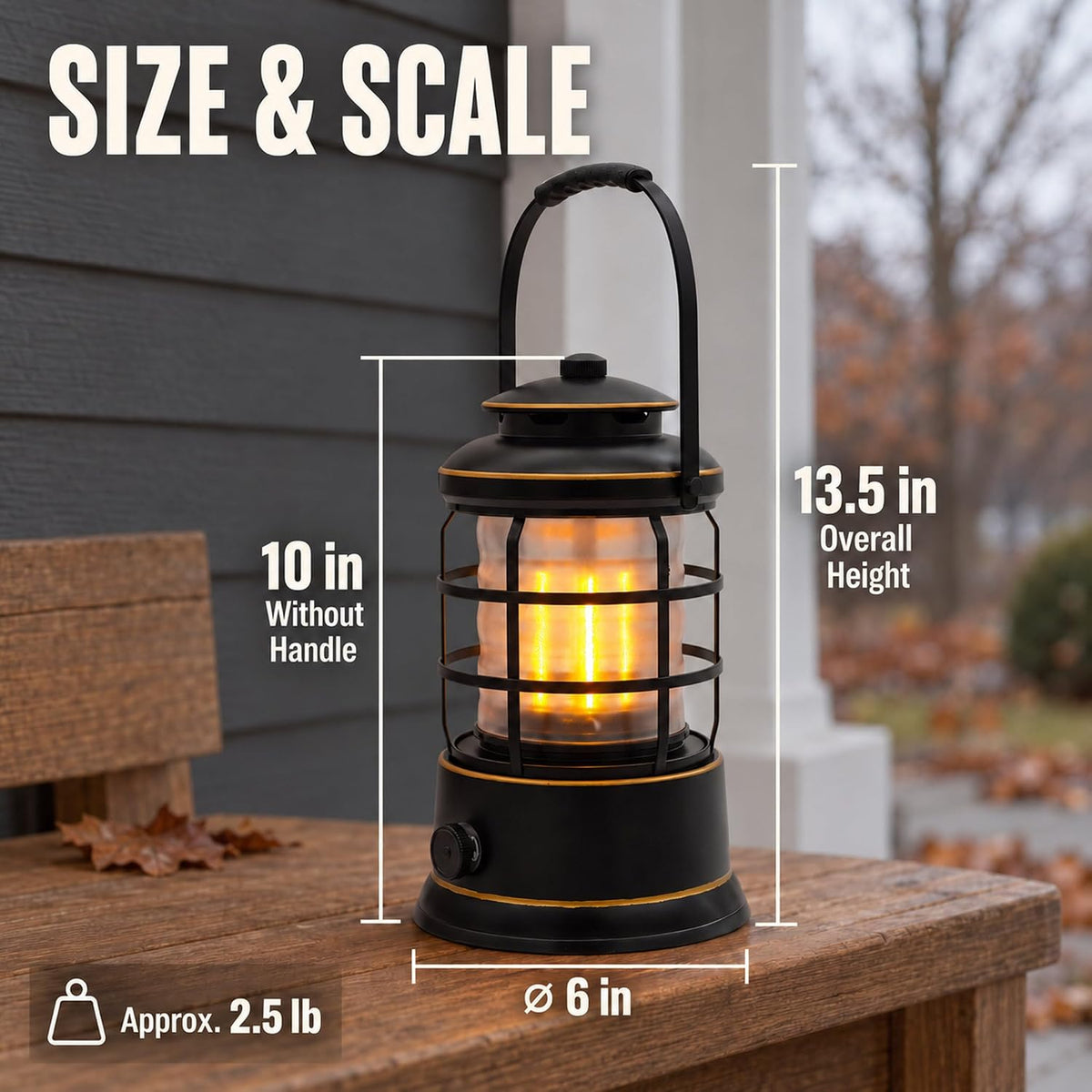 Rechargeable Camping Lantern, Vintage LED, Battery Powered, Black