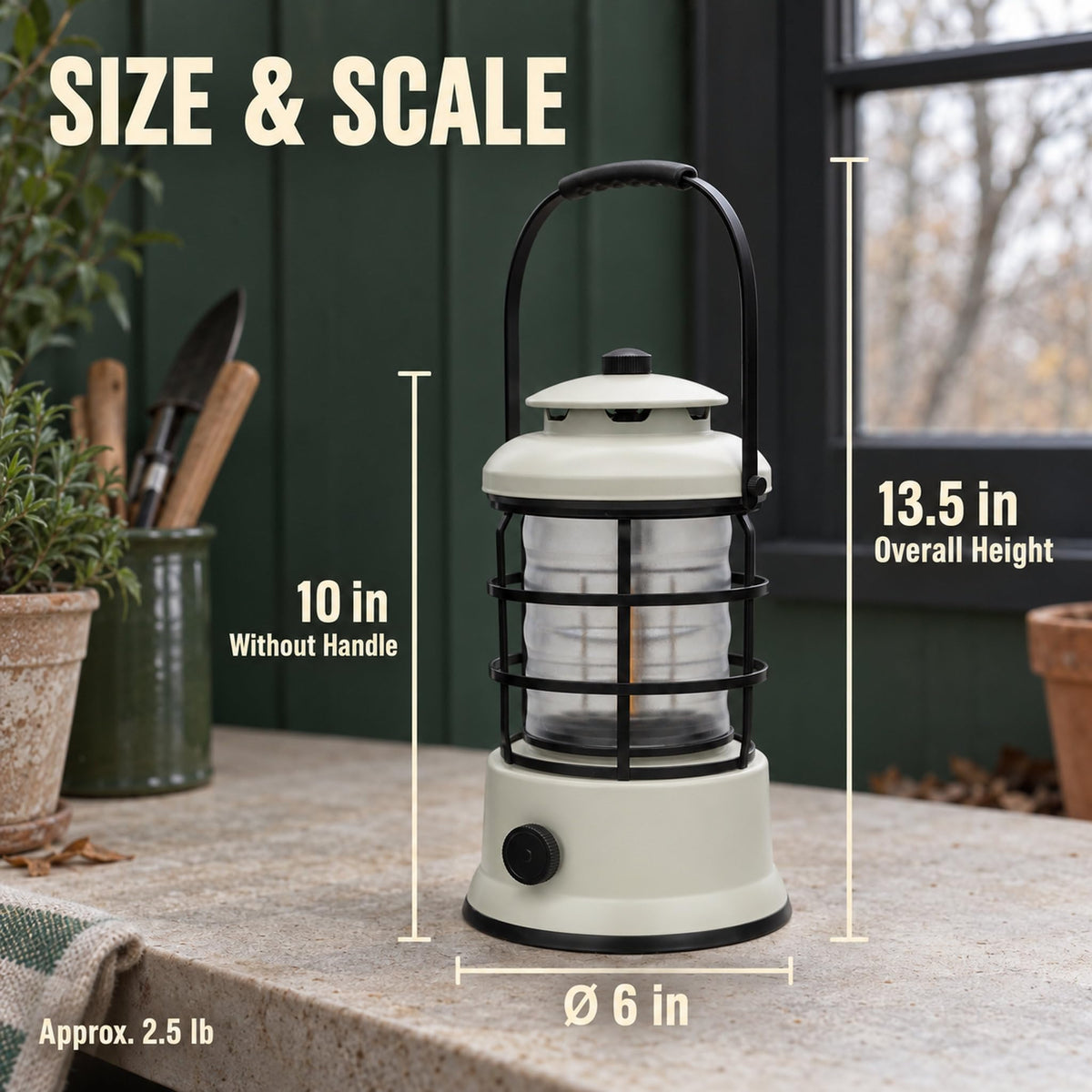 Rechargeable Camping Lantern, Vintage LED, Battery Powered, Black