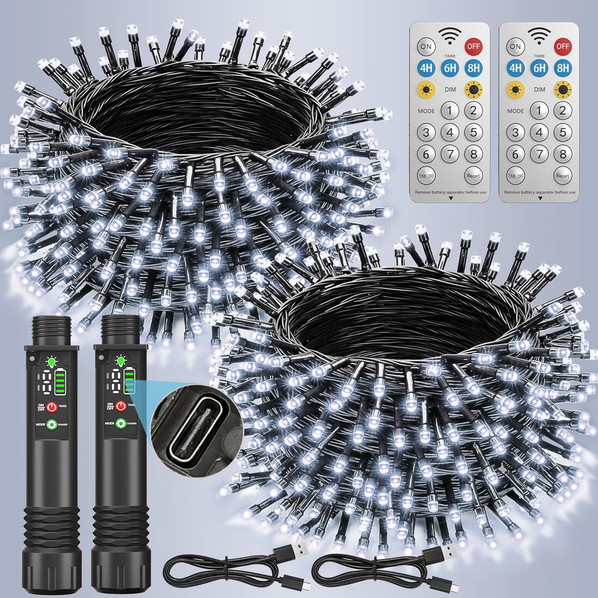Rechargeable String Lights, 33ft 200LED Rechargeable Fairy Lights with Remote, Timer, IP65 Waterproof Portable Camping Lights for Tent, Patio, Bedroom, Outdoor Decor(Warm White)