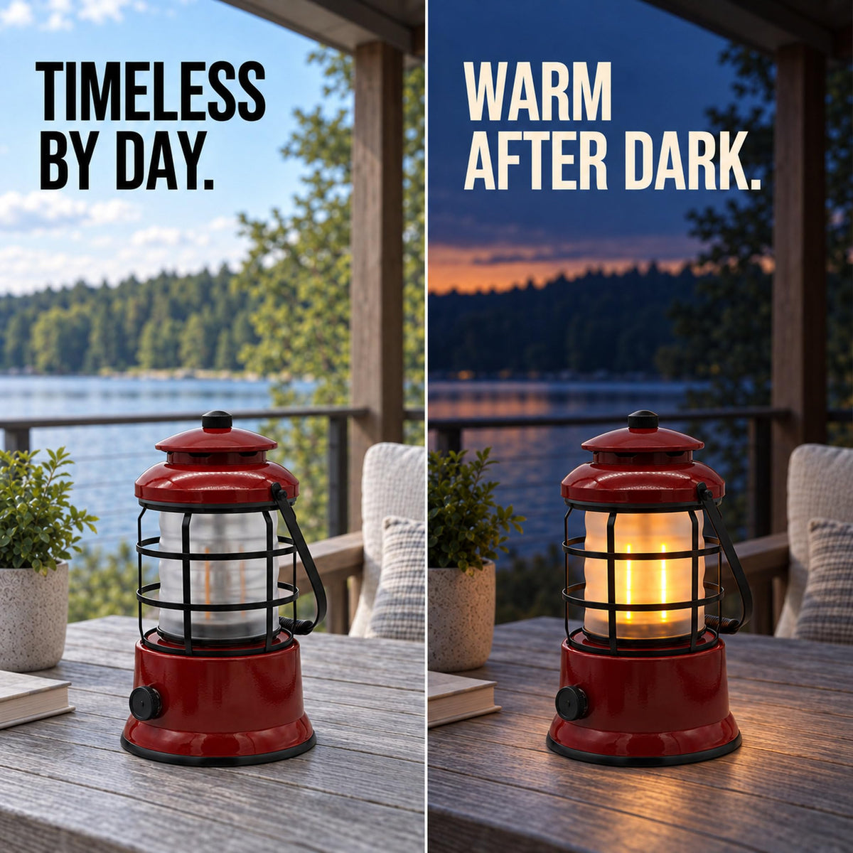 Rechargeable Camping Lantern, Vintage LED, Battery Powered, Black