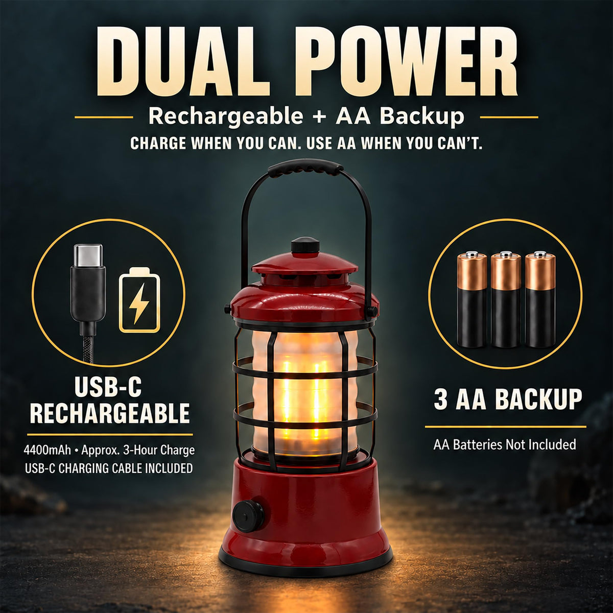 Rechargeable Camping Lantern, Vintage LED, Battery Powered, Black