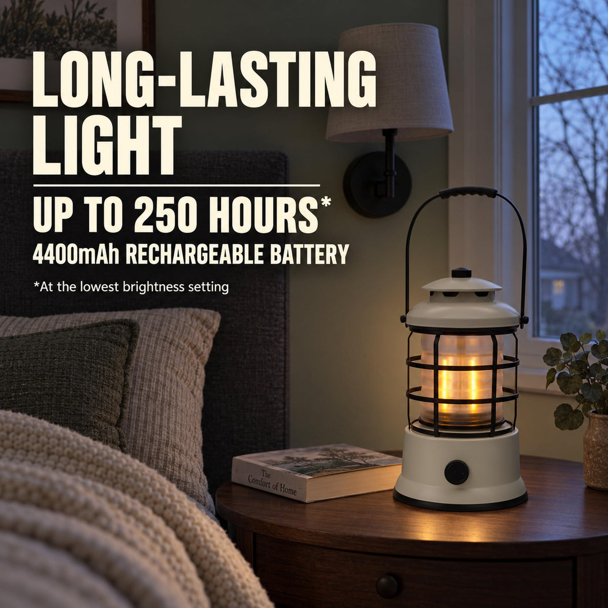 Rechargeable Camping Lantern, Vintage LED, Battery Powered, Black