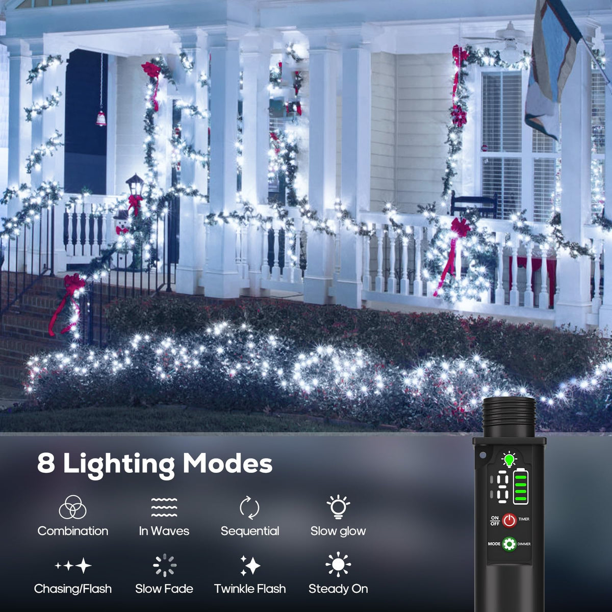 Rechargeable String Lights, 33ft 200LED Rechargeable Fairy Lights with Remote, Timer, IP65 Waterproof Portable Camping Lights for Tent, Patio, Bedroom, Outdoor Decor(Warm White)