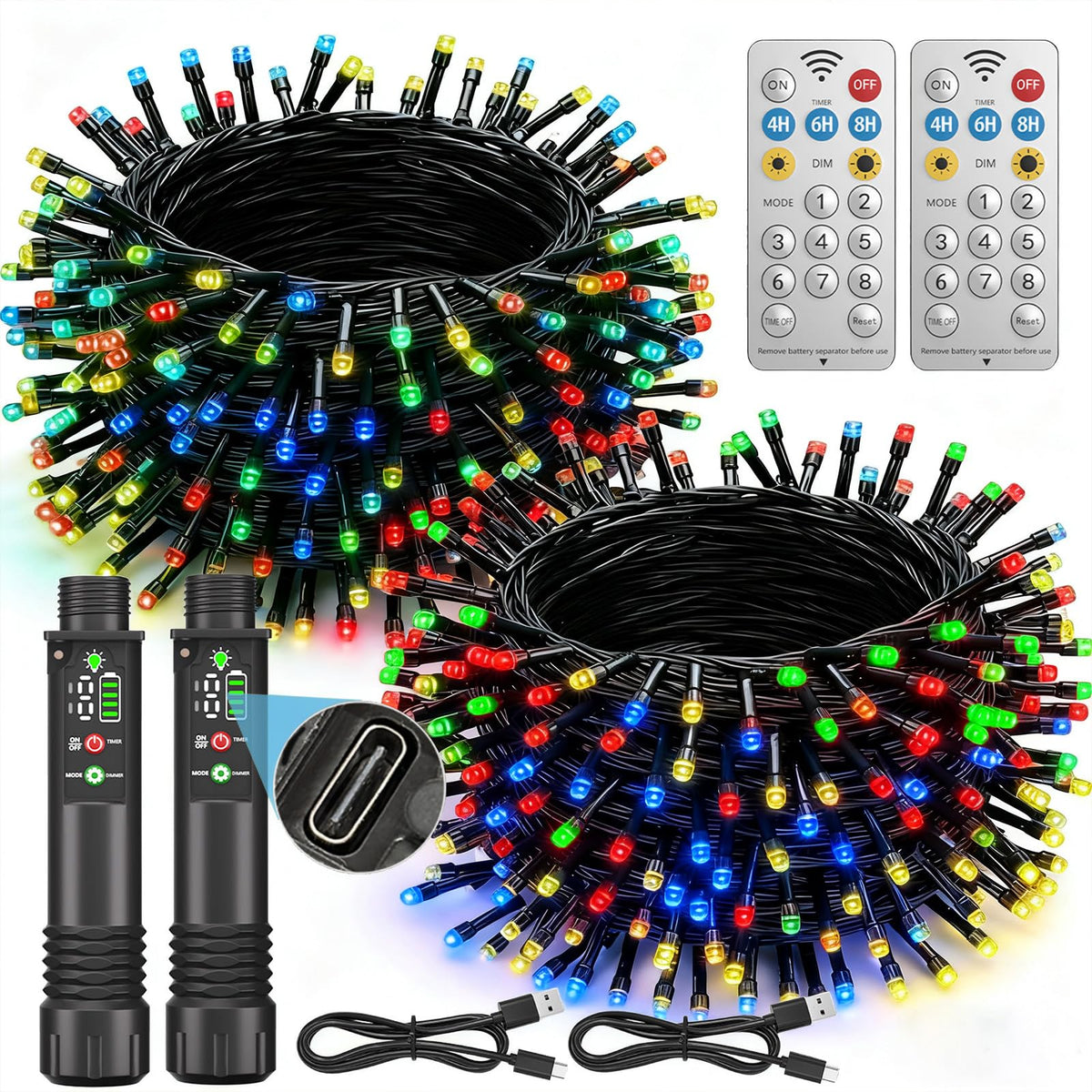 Rechargeable String Lights, 33ft 200LED Rechargeable Fairy Lights with Remote, Timer, IP65 Waterproof Portable Camping Lights for Tent, Patio, Bedroom, Outdoor Decor(Warm White)