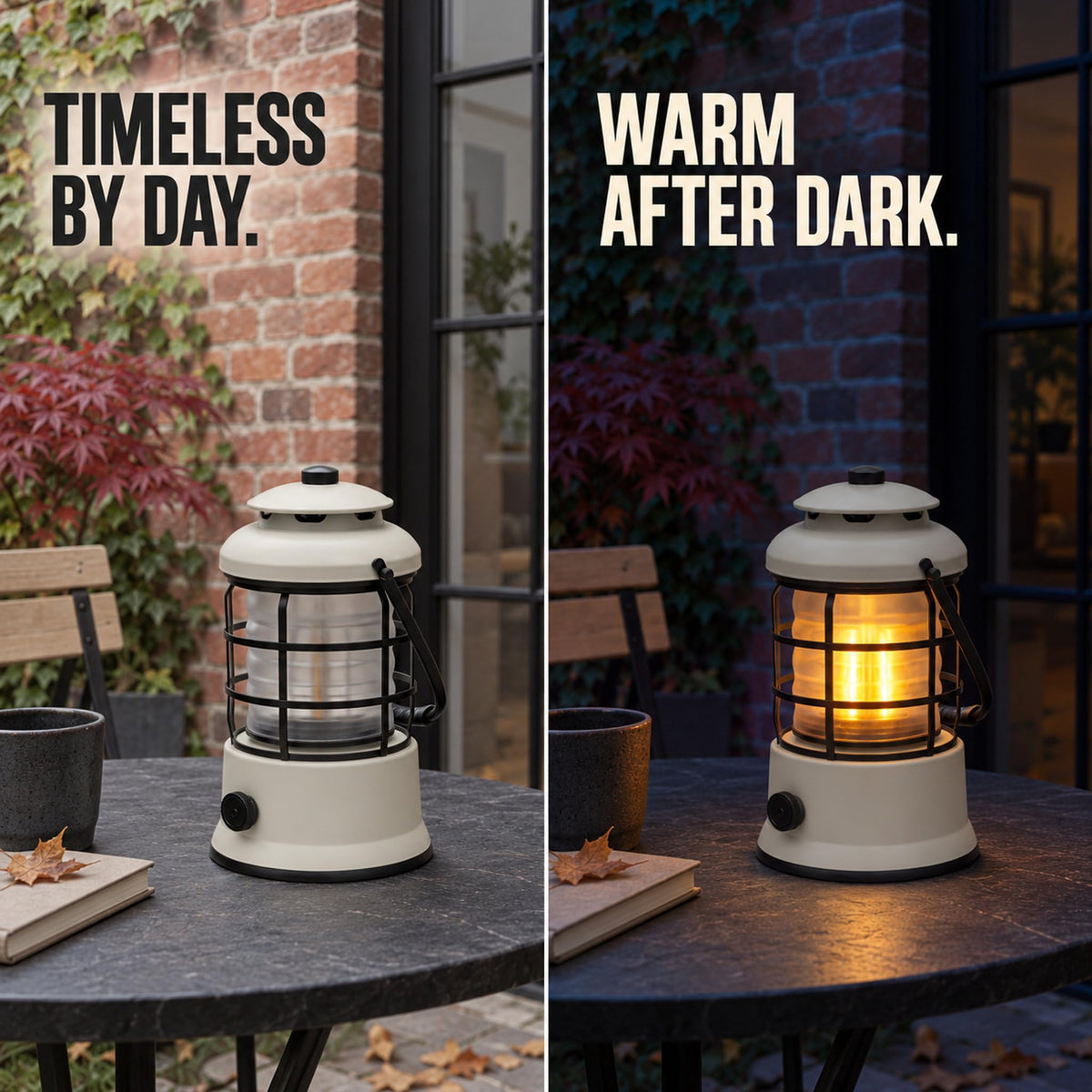 Rechargeable Camping Lantern, Vintage LED, Battery Powered, Black