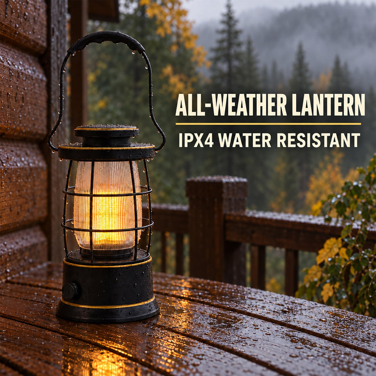 Rechargeable Camping Lantern, Vintage LED, Battery Powered, Black