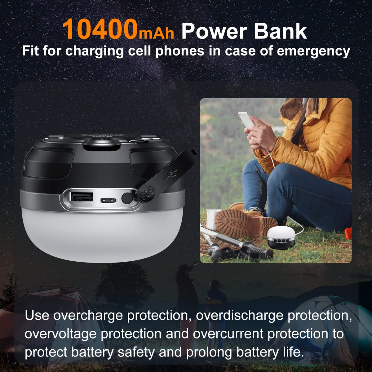 ZMNT LED Camping Lantern Rechargeable 1000LM, Up to 300H Running Time Camping Tent Light, 6700mAh Emergency Hanging Light for Hurricane, Power Outages, Home, Hiking, Water-Resistant, Black