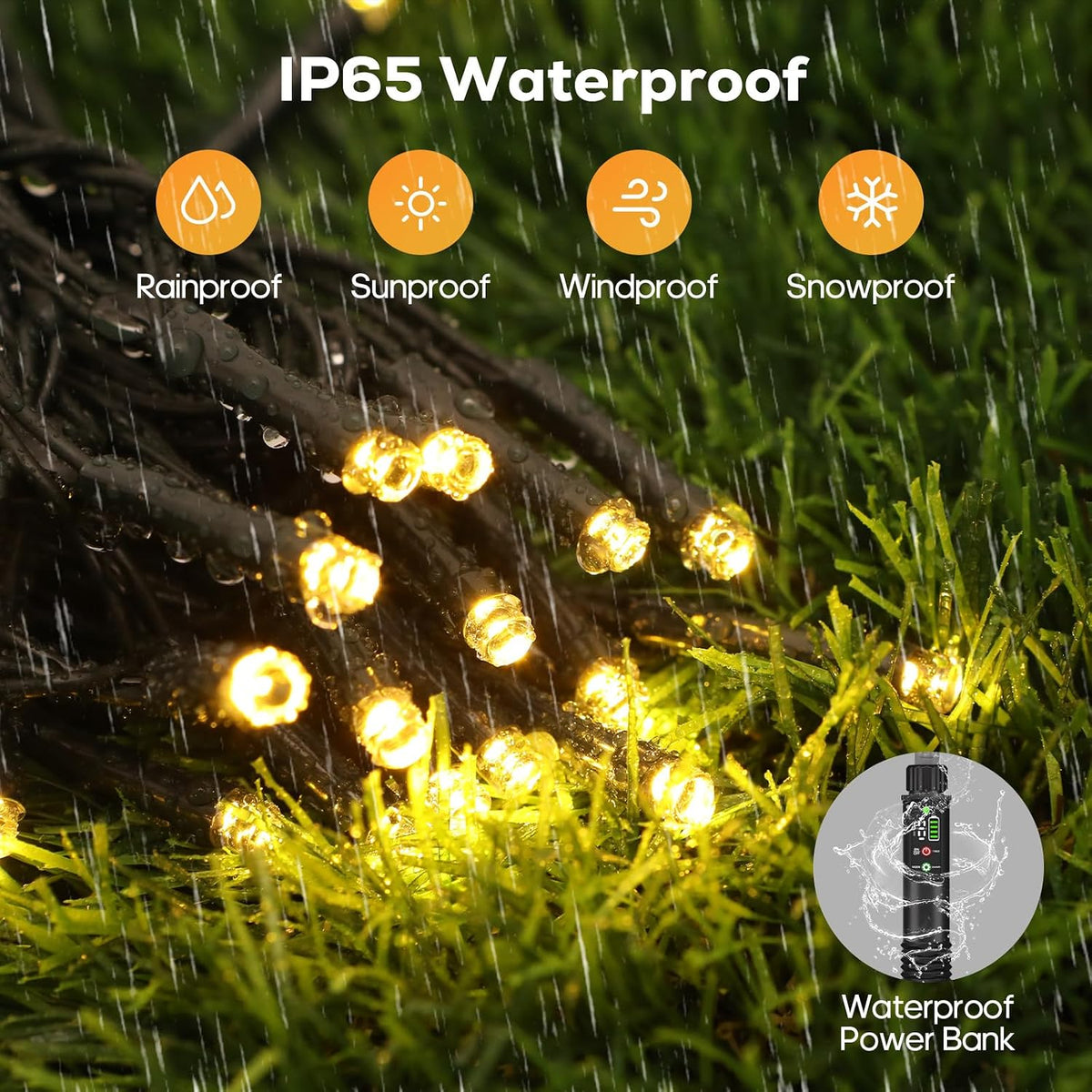 Rechargeable String Lights, 33ft 200LED Rechargeable Fairy Lights with Remote, Timer, IP65 Waterproof Portable Camping Lights for Tent, Patio, Bedroom, Outdoor Decor(Warm White)