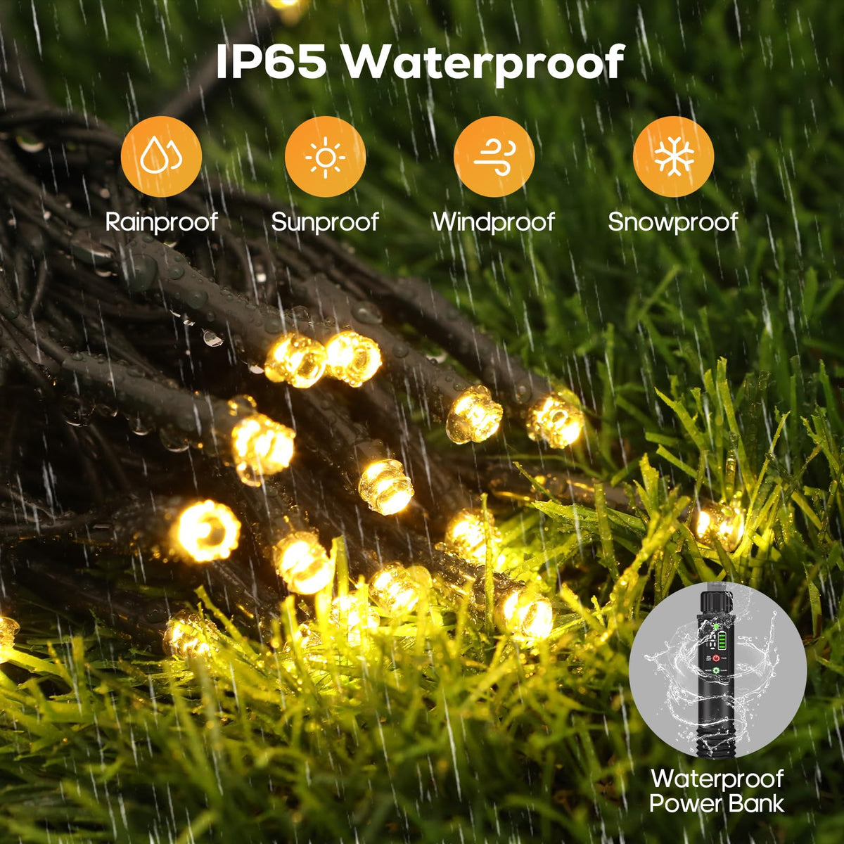 Rechargeable String Lights, 33ft 200LED Rechargeable Fairy Lights with Remote, Timer, IP65 Waterproof Portable Camping Lights for Tent, Patio, Bedroom, Outdoor Decor(Warm White)