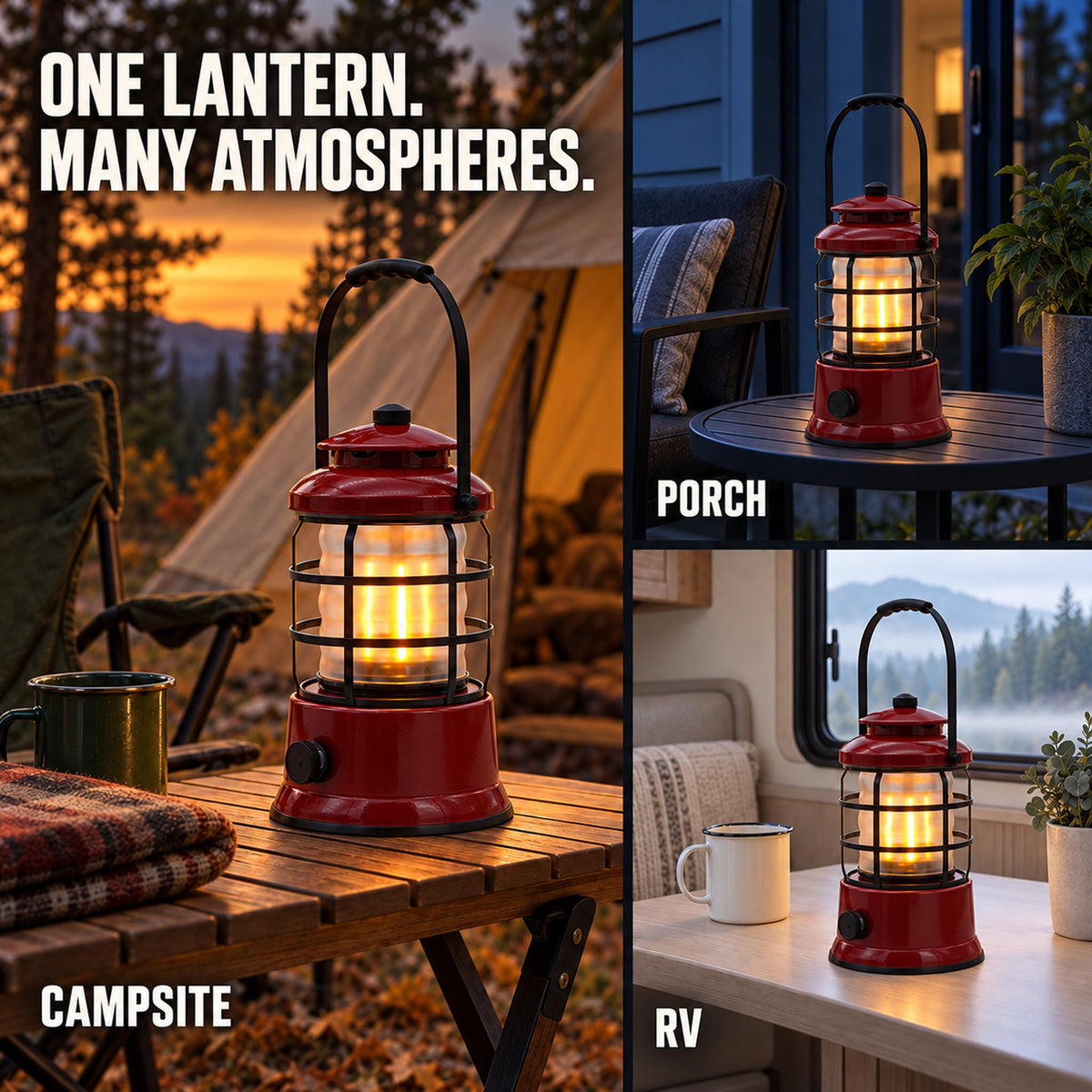 Rechargeable Camping Lantern, Vintage LED, Battery Powered, Black