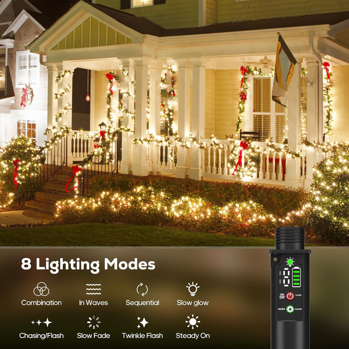 Rechargeable String Lights, 33ft 200LED Rechargeable Fairy Lights with Remote, Timer, IP65 Waterproof Portable Camping Lights for Tent, Patio, Bedroom, Outdoor Decor(Warm White)