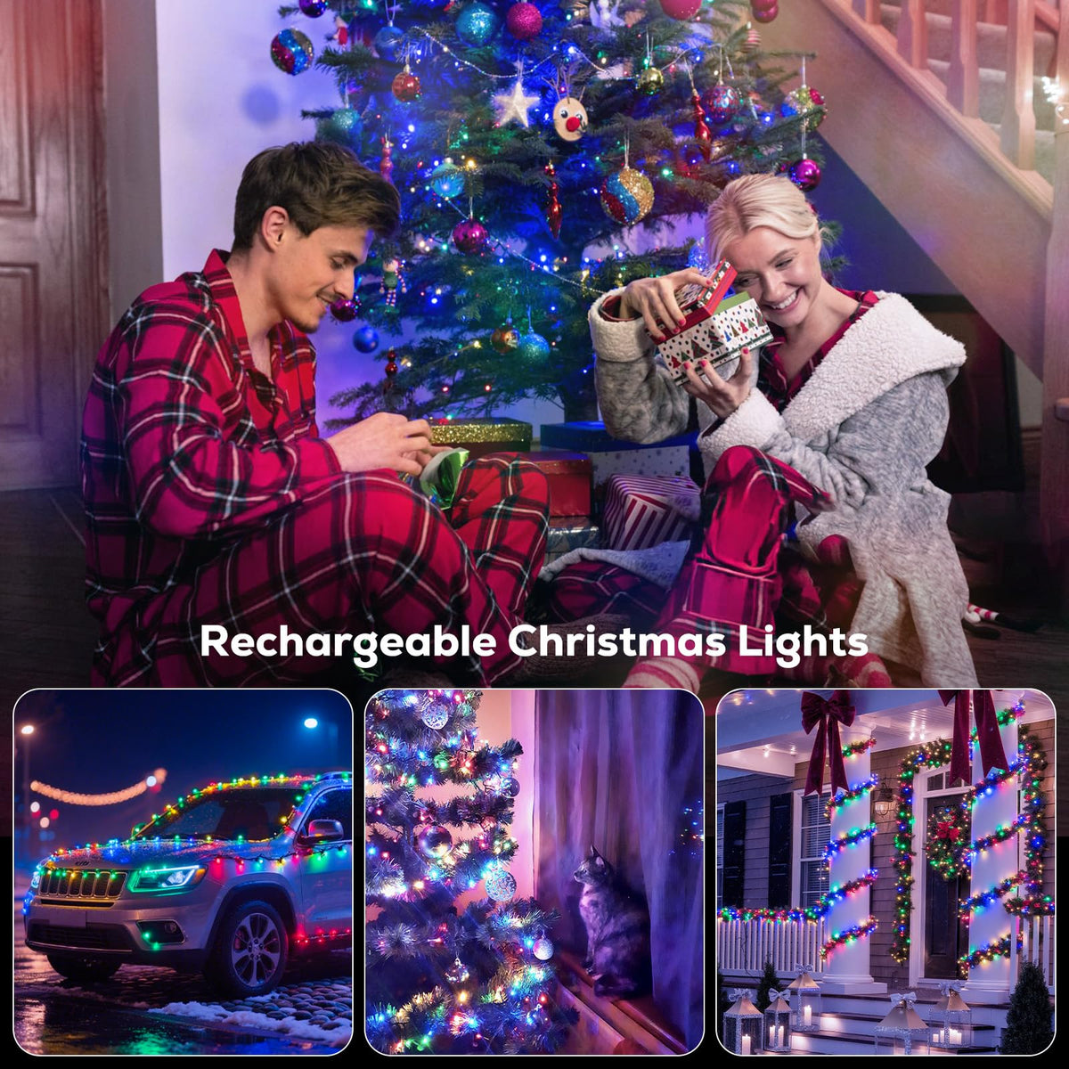Rechargeable String Lights, 33ft 200LED Rechargeable Fairy Lights with Remote, Timer, IP65 Waterproof Portable Camping Lights for Tent, Patio, Bedroom, Outdoor Decor(Warm White)