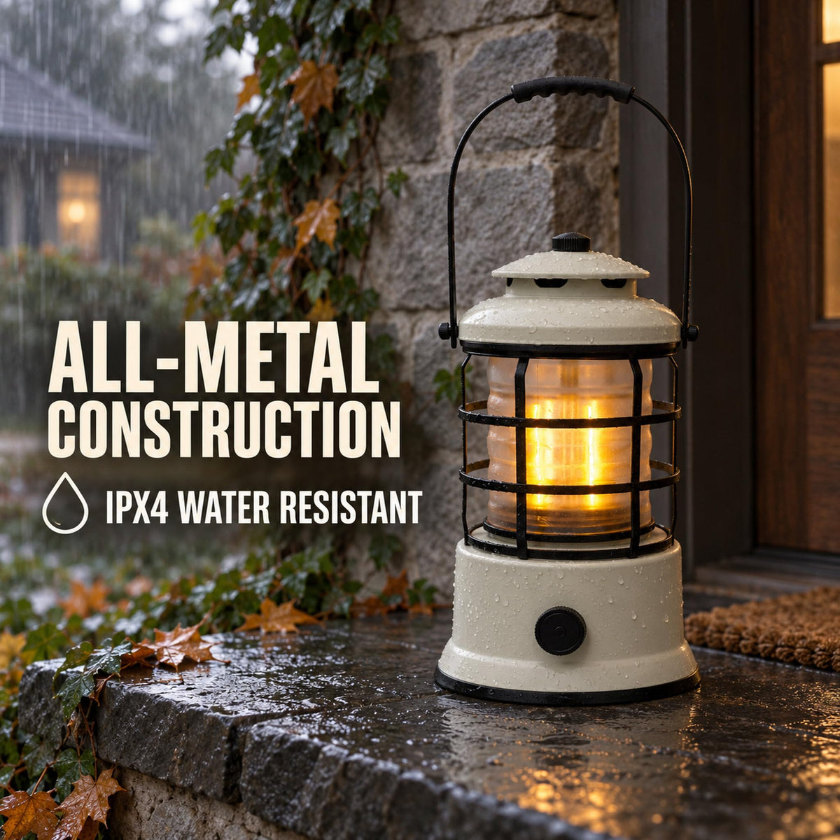 Rechargeable Camping Lantern, Vintage LED, Battery Powered, Black